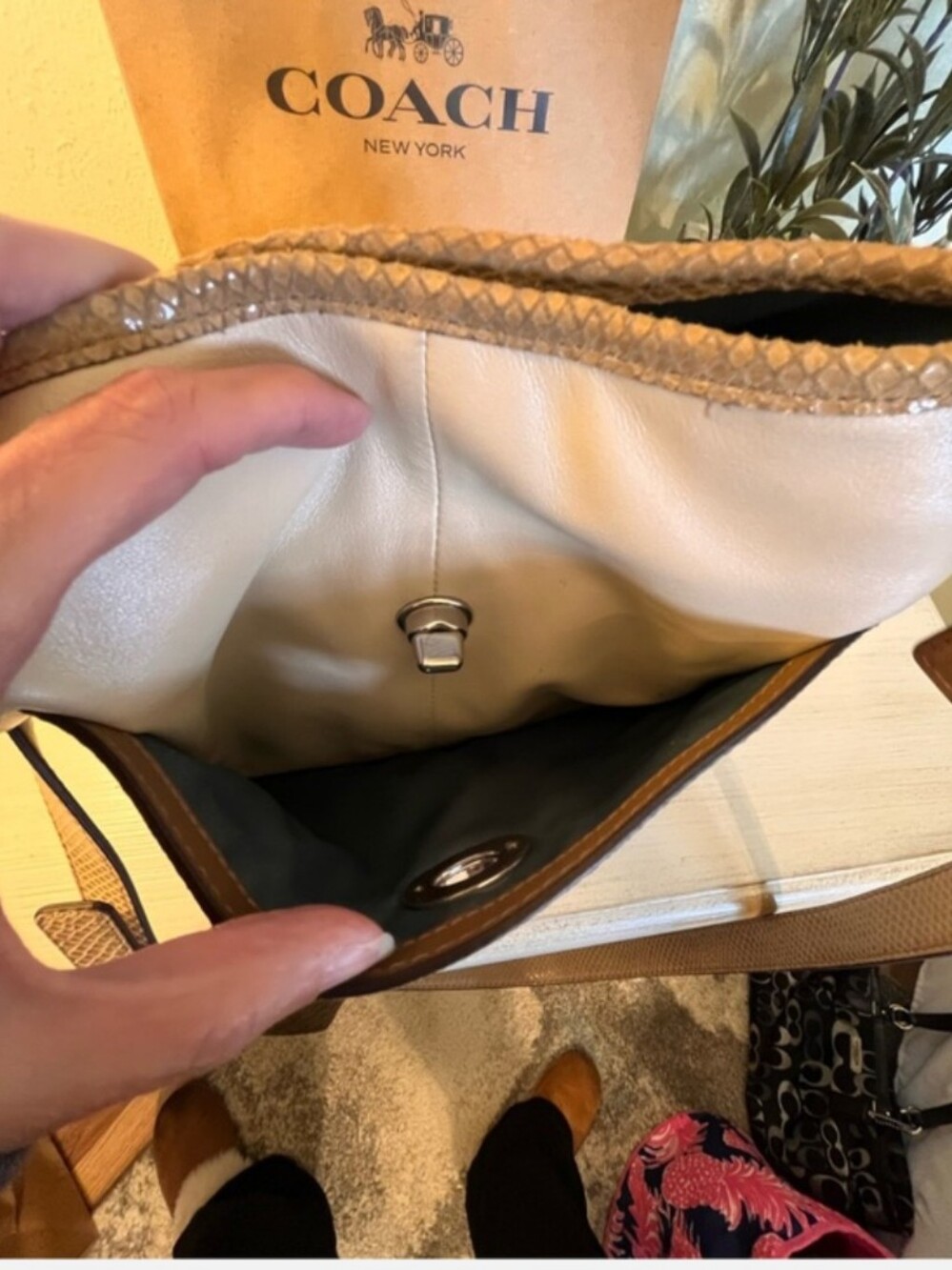 Coach Penelope Crossbody Bag Leather Sandstone with Snakeskin Trim F16533 NWOT - Picture 9 of 13